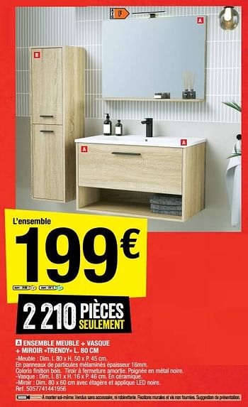 Promotions Ensemble meuble + vasque + miroir trendy - Produit Maison - Brico Depot - Valide de 16/09/2022 à 29/09/2022 chez Brico Depot
