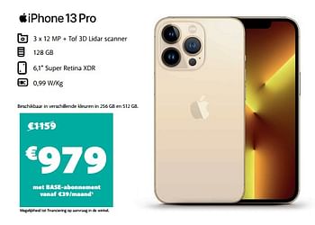 Promoties Apple iphone 13 pro - Apple - Geldig van 16/09/2022 tot 03/10/2022 bij Base