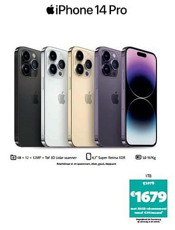 Promoties Apple iphone 14 pro 1tb - Apple - Geldig van 16/09/2022 tot 03/10/2022 bij Base