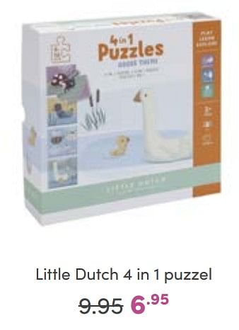 Promoties Little dutch 4 in 1 puzzel - Little Dutch - Geldig van 18/09/2022 tot 24/09/2022 bij Baby & Tiener Megastore