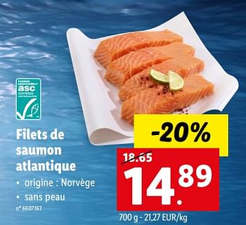 Promotions Filets de saumon atlantique - Produit maison - Lidl - Valide de 26/09/2022 à 01/10/2022 chez Lidl