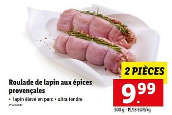 Promotions Roulade de lapin aux épices provençales - Produit maison - Lidl - Valide de 26/09/2022 à 01/10/2022 chez Lidl