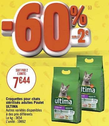 Promotions Croquettes pour chats stérilisés adultes poulet ultima - Ultima - Valide de 19/09/2022 à 02/10/2022 chez Géant Casino