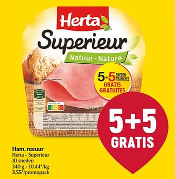 Promoties Ham natuur herta - superieur - Herta - Geldig van 22/09/2022 tot 28/09/2022 bij Delhaize