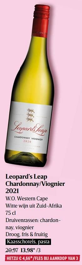 Promoties Leopard’s leap chardonnay-viognier 2021 w.o. western cape witte wijn uit zuid-afrika - Witte wijnen - Geldig van 22/09/2022 tot 28/09/2022 bij Delhaize