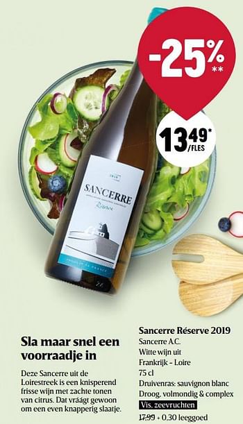 Promoties Sancerre réserve 2019 sancerre a.c. witte wijn uit frankrijk - loire - Witte wijnen - Geldig van 22/09/2022 tot 28/09/2022 bij Delhaize