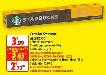Promoties Capsules starbucks nespresso - Starbucks - Geldig van 21/09/2022 tot 02/10/2022 bij Coccinelle