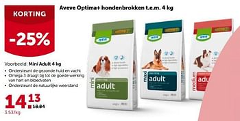 Promotions Aveve optima+ hondenbrokken mini adult - Produit maison - Aveve - Valide de 26/09/2022 à 08/10/2022 chez Aveve