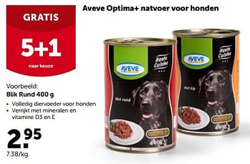 Promotions Aveve optima+ natvoer voor honden blik rund - Produit maison - Aveve - Valide de 26/09/2022 à 08/10/2022 chez Aveve