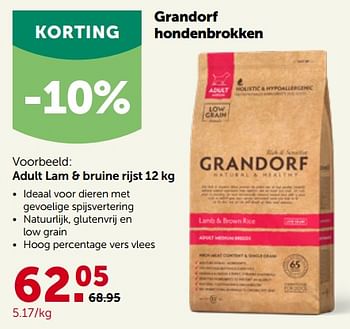 Promoties Grandorf hondenbrokken adult lam + bruine rijst - Grandorf - Geldig van 26/09/2022 tot 08/10/2022 bij Aveve
