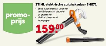 Promoties Stihl elektrische zuighakselaar she71 - Stihl - Geldig van 26/09/2022 tot 08/10/2022 bij Aveve