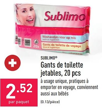 Promotions Gants de toilette jetables - Sublimo - Valide de 30/09/2022 à 07/10/2022 chez Aldi