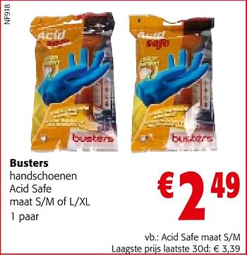 Promoties Busters handschoenen acid safe maat s-m - Busters - Geldig van 21/09/2022 tot 04/10/2022 bij Colruyt