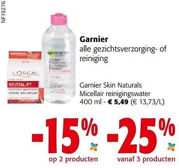 Promoties Garnier skin naturals micellair reinigingswater - Garnier - Geldig van 21/09/2022 tot 04/10/2022 bij Colruyt
