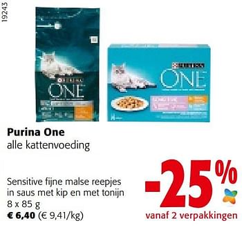 Promoties Purina one kattenvoeding sensitive fijne malse reepjes in saus met kip en met tonijn - Purina - Geldig van 21/09/2022 tot 04/10/2022 bij Colruyt