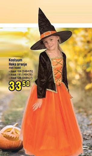 Promoties Kostuum heks oranje met hoed - Huismerk - Happyland - Geldig van 26/09/2022 tot 05/11/2022 bij Happyland