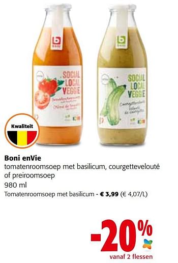Promoties Boni envie tomatenroomsoep met basilicum - Boni - Geldig van 21/09/2022 tot 04/10/2022 bij Colruyt