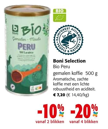 Promoties Boni selection bio peru gemalen koffie - Boni - Geldig van 21/09/2022 tot 04/10/2022 bij Colruyt