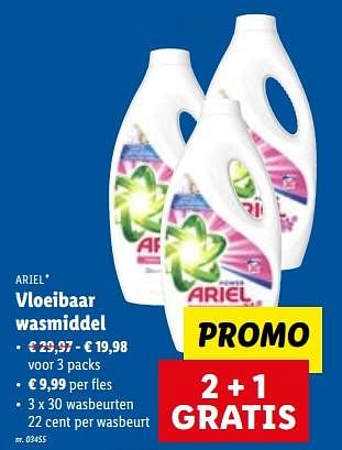 Promoties Vloeibaar wasmiddel - Ariel - Geldig van 03/10/2022 tot 08/10/2022 bij Lidl