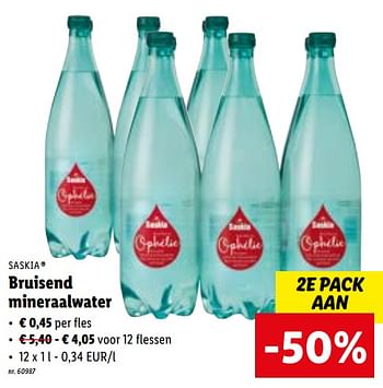 Promotions Bruisend mineraalwater - Saskia - Valide de 03/10/2022 à 08/10/2022 chez Lidl
