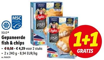 Promoties Gepaneerde fish + chips - Iglo - Geldig van 03/10/2022 tot 08/10/2022 bij Lidl