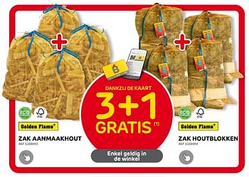 Promoties Zak aanmaakhout + zak houtblokken 3+1 gratis - Golden Flame - Geldig van 28/09/2022 tot 17/10/2022 bij Brico