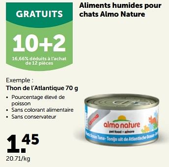 Promotions Aliments humides pour chats almo nature thon de l’atlantique - Almo Nature - Valide de 26/09/2022 à 08/10/2022 chez Aveve