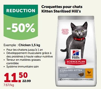 Promotions Croquettes pour chats kitten sterilised hill’s chicken - Hill's - Valide de 26/09/2022 à 08/10/2022 chez Aveve