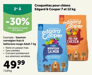 Promotions Croquettes pour chiens edgard + cooper saumon norvégien frais + betterave rouge adult - Edgard & Cooper - Valide de 26/09/2022 à 08/10/2022 chez Aveve