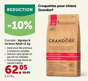 Promotions Croquettes pour chiens grandorf agneau + riz brun adult - Grandorf - Valide de 26/09/2022 à 08/10/2022 chez Aveve