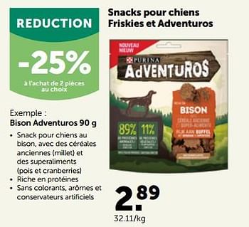 Promotions Snacks pour chiens bison adventuros - Purina - Valide de 26/09/2022 à 08/10/2022 chez Aveve