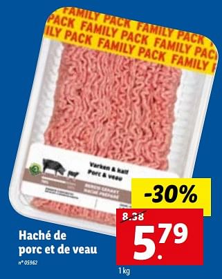 Promotions Haché de porc et de veau - Produit maison - Lidl - Valide de 03/10/2022 à 08/10/2022 chez Lidl