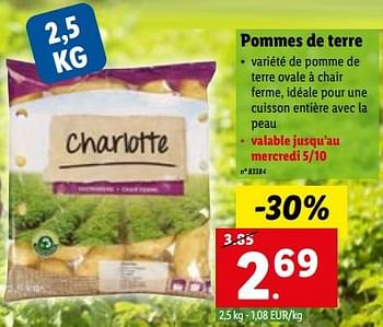 Promotions Pommes de terre - Produit maison - Lidl - Valide de 03/10/2022 à 08/10/2022 chez Lidl