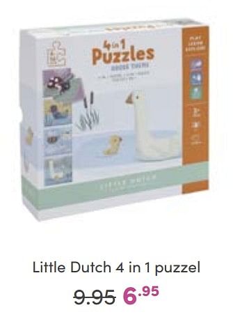 Promoties Little dutch 4 in 1 puzzel - Little Dutch - Geldig van 25/09/2022 tot 01/10/2022 bij Baby & Tiener Megastore