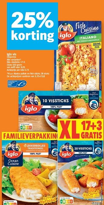Promoties Vissticks - Iglo - Geldig van 26/09/2022 tot 02/10/2022 bij Albert Heijn