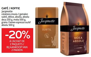 Promotions Café jacqmotte -20% à l’achat de 2 paquets - JACQMOTTE - Valide de 05/10/2022 à 18/10/2022 chez Alvo