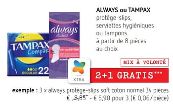 Promotions Always protège-slips soft coton normal - Always - Valide de 06/10/2022 à 19/10/2022 chez Spar (Colruytgroup)