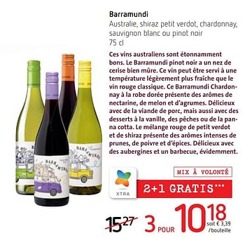 Promotions Barramundi australie, shiraz petit verdot, chardonnay, sauvignon blanc ou pinot noir - Vins rouges - Valide de 06/10/2022 à 19/10/2022 chez Spar (Colruytgroup)