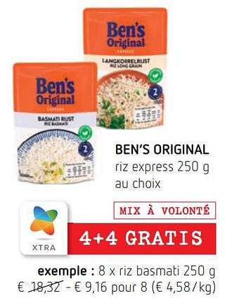 Promotions Ben’s original riz basmati - Uncle Ben's - Valide de 06/10/2022 à 19/10/2022 chez Spar (Colruytgroup)