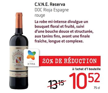 Promotions C.v.n.e. reserva doc rioja espagne rouge - Vins rouges - Valide de 06/10/2022 à 19/10/2022 chez Spar (Colruytgroup)
