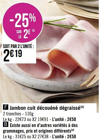 Promotions Jambon cuit découéné dégraissé - Produit Maison - Géant Casino - Valide de 26/09/2022 à 09/10/2022 chez Géant Casino