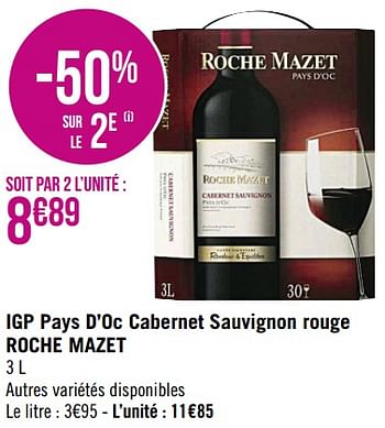 Promotions Igp pays d’oc cabernet sauvignon rouge roche mazet - Vins rouges - Valide de 26/09/2022 à 09/10/2022 chez Super Casino