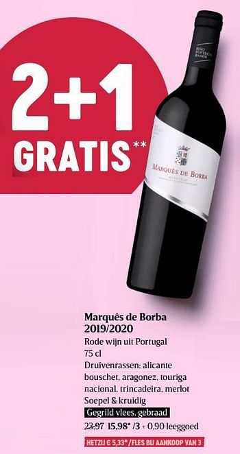 Promoties Marquês de borba 2019-2020 rode wijn uit portugal - Rode wijnen - Geldig van 29/09/2022 tot 05/10/2022 bij Delhaize