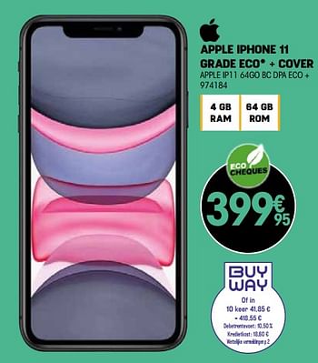 Promotions Apple iphone 11 grade eco + cover - Apple - Valide de 29/09/2022 à 15/10/2022 chez Electro Depot