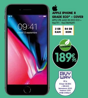 Promoties Apple iphone 8 grade eco + cover - Apple - Geldig van 29/09/2022 tot 15/10/2022 bij Electro Depot
