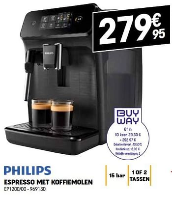 Promoties Philips espresso met koffiemolen ep1200-00 - Philips - Geldig van 29/09/2022 tot 15/10/2022 bij Electro Depot