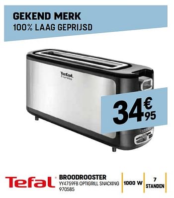 Promoties Tefal broodrooster yy4759fb optigrill snacking - Tefal - Geldig van 29/09/2022 tot 15/10/2022 bij Electro Depot