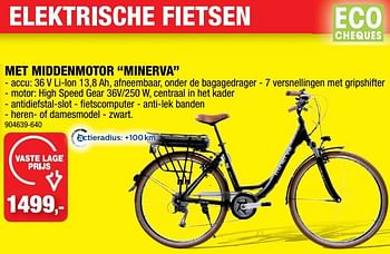 Promotions Elektrische fietsen met middenmotor minerva - Minerva - Valide de 28/09/2022 à 09/10/2022 chez Hubo