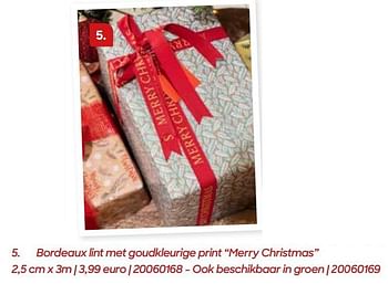 Promoties Bordeaux lint met goudkleurige print merry christmas - Huismerk - Ava - Geldig van 01/10/2022 tot 31/12/2022 bij Ava