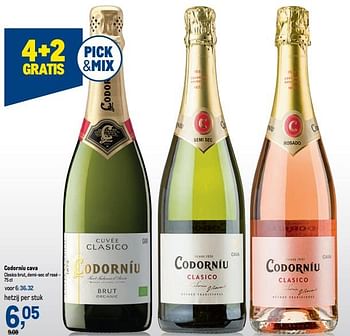 Promoties Codorníu cava clasico brut, demi-sec of rosé - Schuimwijnen - Geldig van 05/10/2022 tot 18/10/2022 bij Makro